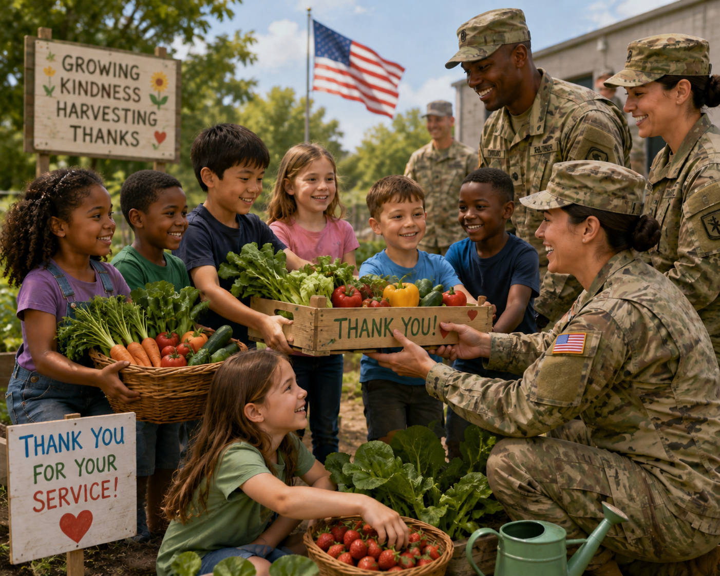 Veteran receiving fresh harvest from farm youth